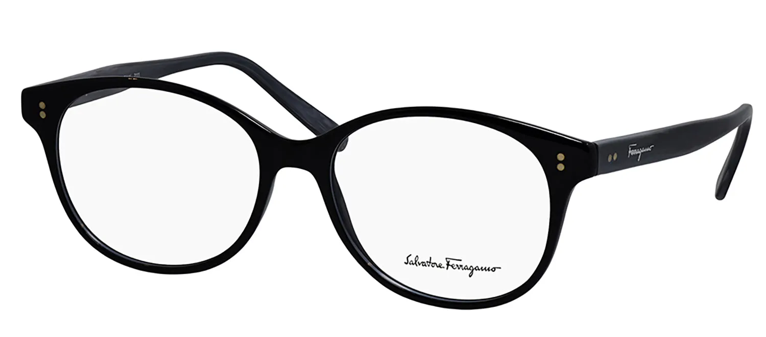 Salvatore Ferragamo SF 2911 004 Round Plastic Black/Gray Marble Eyeglasses with Logo Stamped Demo Lenses