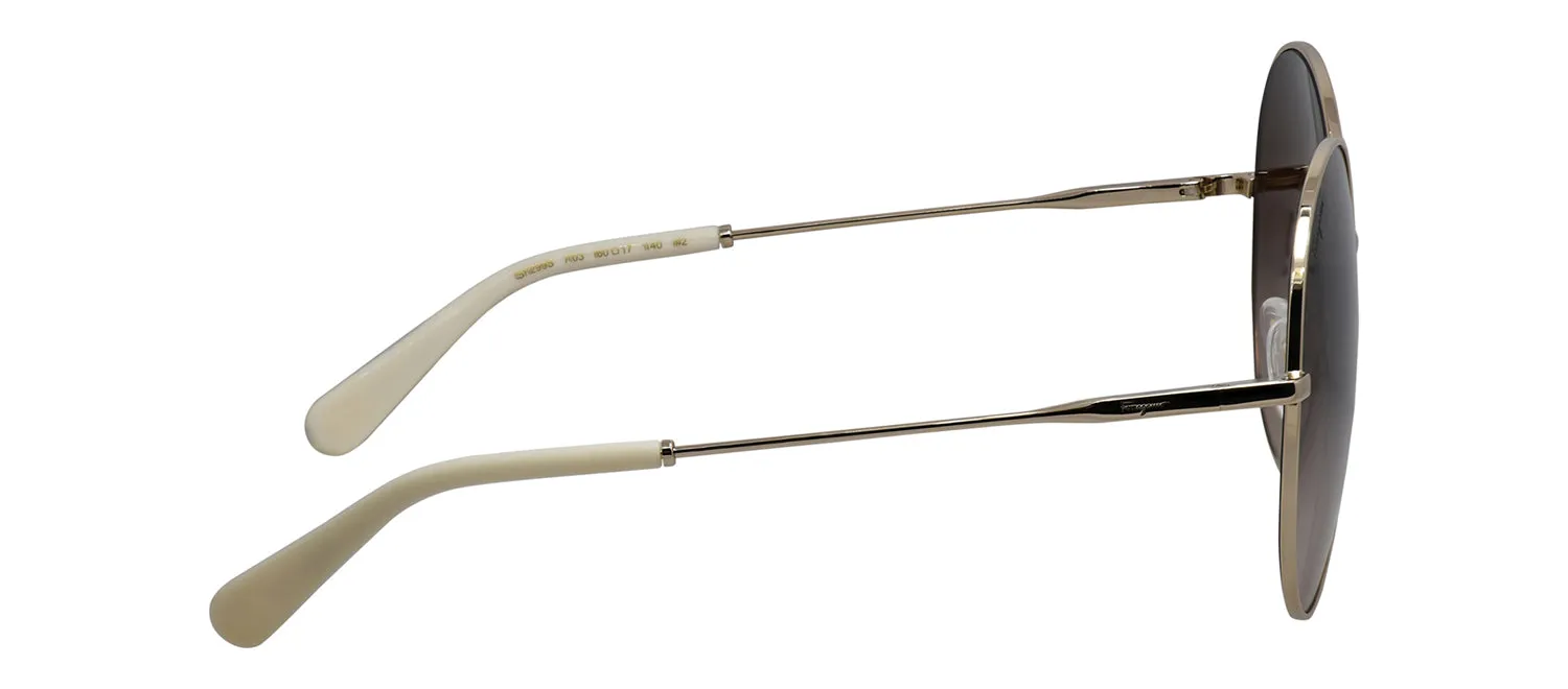 Salvatore Ferragamo SF 299S 703 Round Metal Gold Sunglasses with Brown Gradient Lens