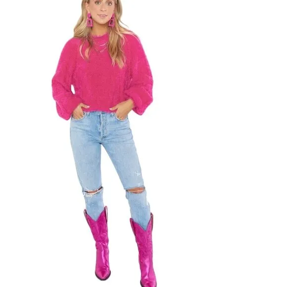 Show Me Your Mumu Vienna Sweater Pink Cozy Soft Balloon Sleeve Size M