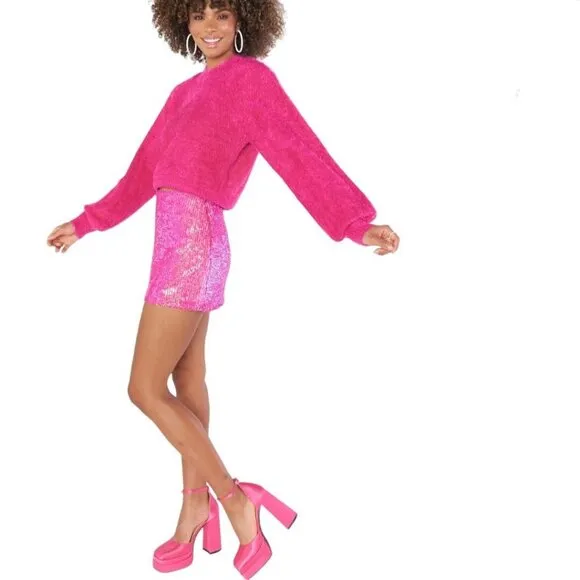 Show Me Your Mumu Vienna Sweater Pink Cozy Soft Balloon Sleeve Size M