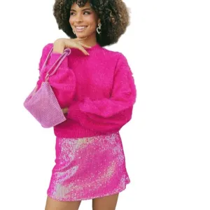 Show Me Your Mumu Vienna Sweater Pink Cozy Soft Balloon Sleeve Size M