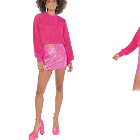 Show Me Your Mumu Vienna Sweater Pink Cozy Soft Balloon Sleeve Size M