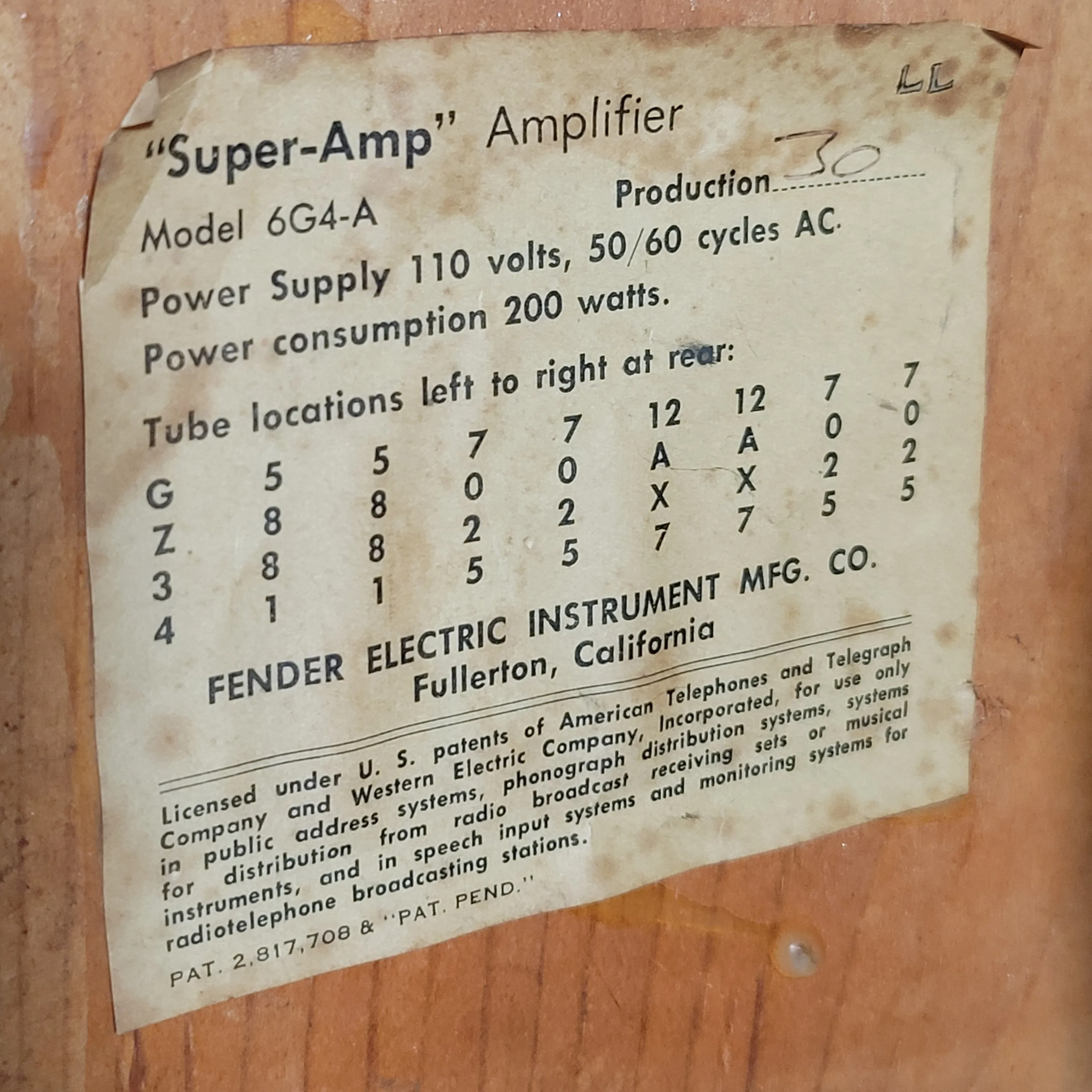 SOLD - Fender Super Amp 6GA-4 Brown Tolex Wheat Grille 1962 Serviced