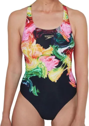 Speedo ColourBlend Placement Digital Powerback Womens Swimsuit - Black