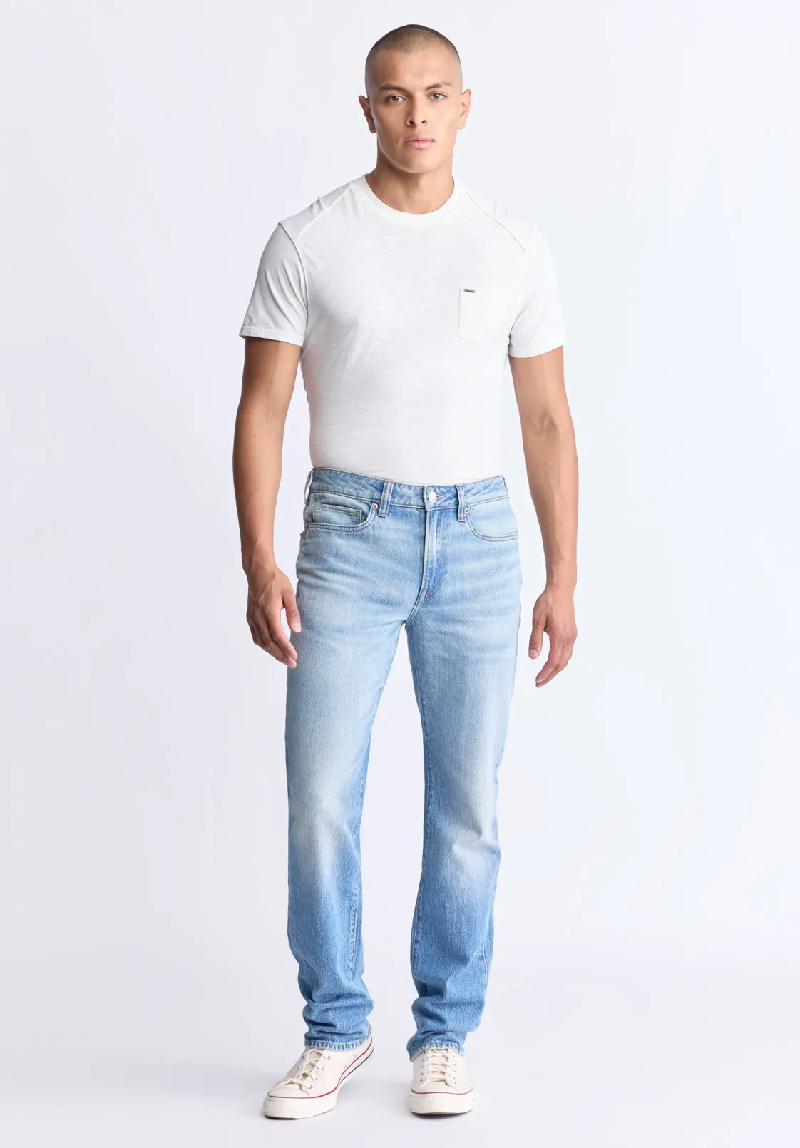 Straight Six Men's Crinkled and Sanded Jeans, Light Blue - BM26000