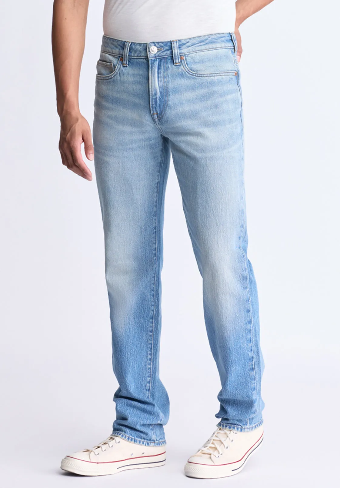 Straight Six Men's Crinkled and Sanded Jeans, Light Blue - BM26000