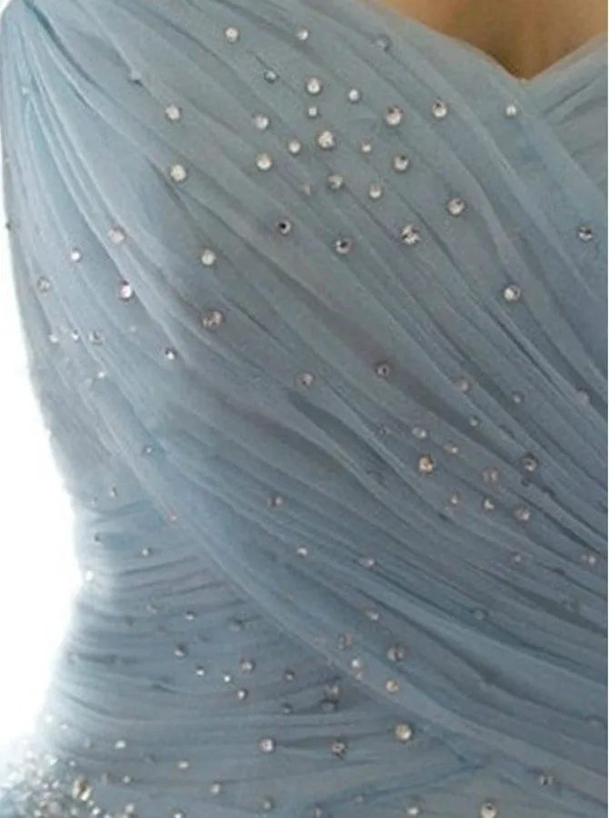 Strapless A-line Long Tulle Prom / Quinceanera Dress Blue Prom Dress Ball Gown Colored Wedding Dress