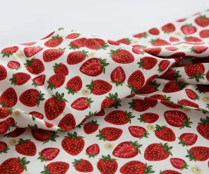 Strawberries Oxford Cotton Fabric - White Ivory or Navy - Home Decor Fabric By the Yard / 54298