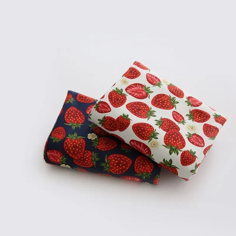 Strawberries Oxford Cotton Fabric - White Ivory or Navy - Home Decor Fabric By the Yard / 54298