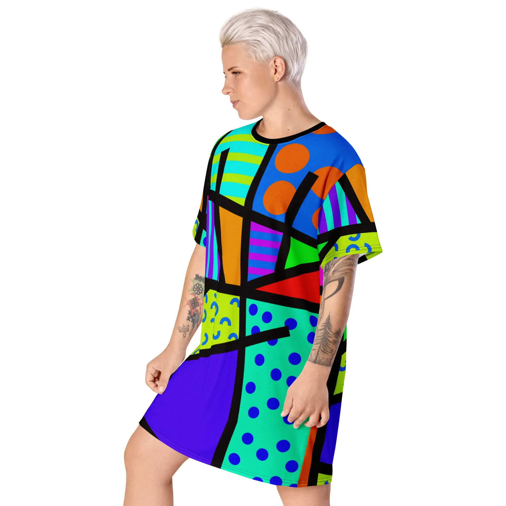 T-shirt Dress, Memphis Harajuku Rainbow