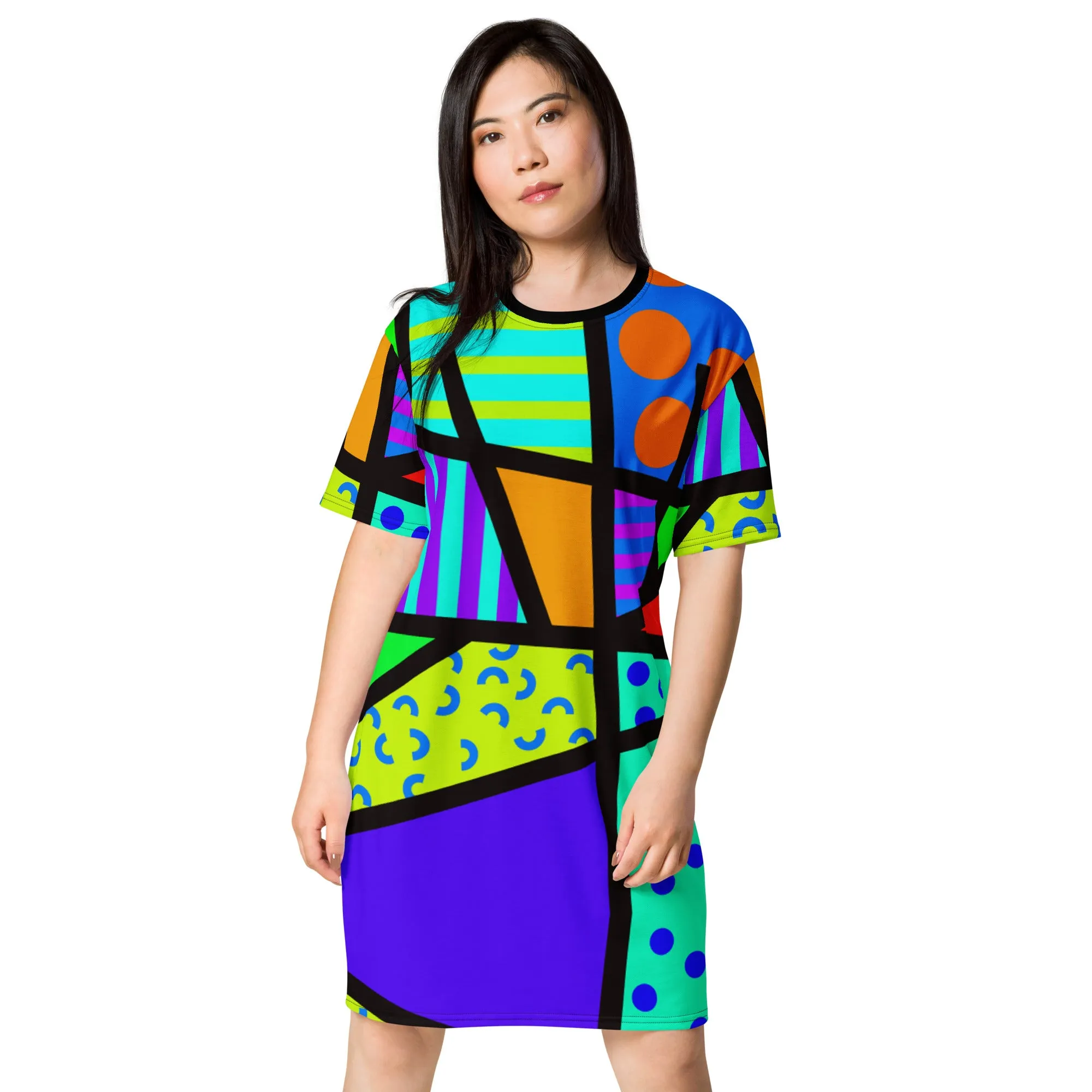 T-shirt Dress, Memphis Harajuku Rainbow