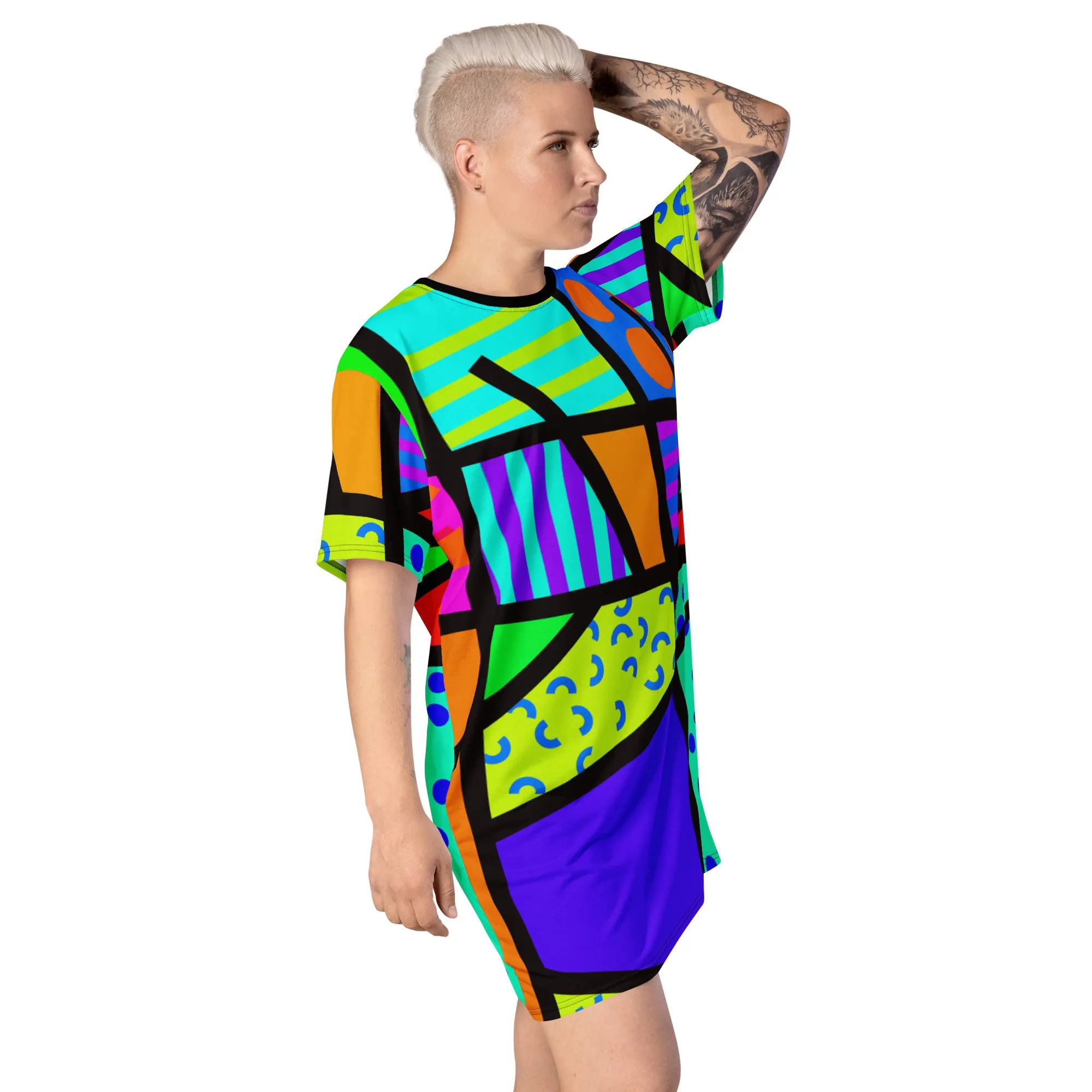 T-shirt Dress, Memphis Harajuku Rainbow