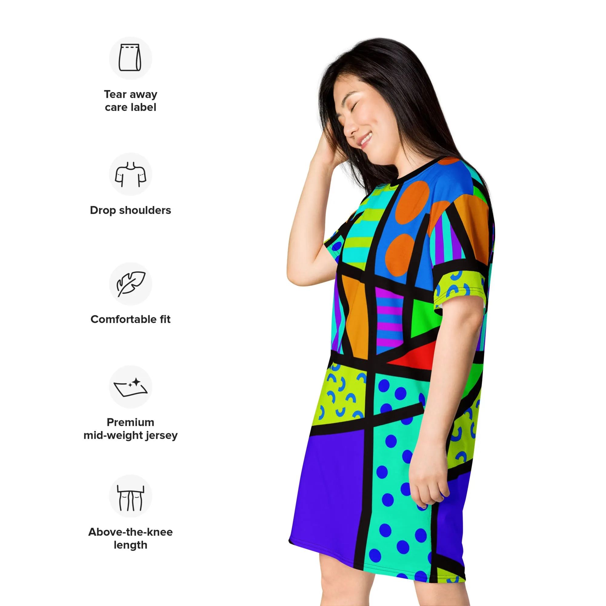 T-shirt Dress, Memphis Harajuku Rainbow