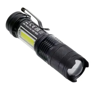 USB Rechargeable Torch Mini Pocket Flashlight COB LED Adjustable Beam & Strobe