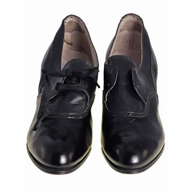 Vintage Black Leather Tie Oxfords 1920S  NIB Slenderfoot  Arch Fitter 5.5 B/D