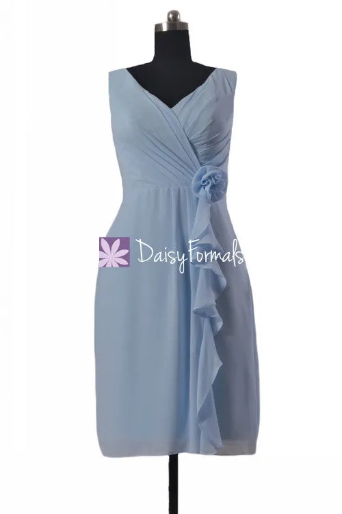 Vintage Blue Bridesmaid Dress Vintage Style Chiffon Party Dress Modest Formal Dress (BM266)
