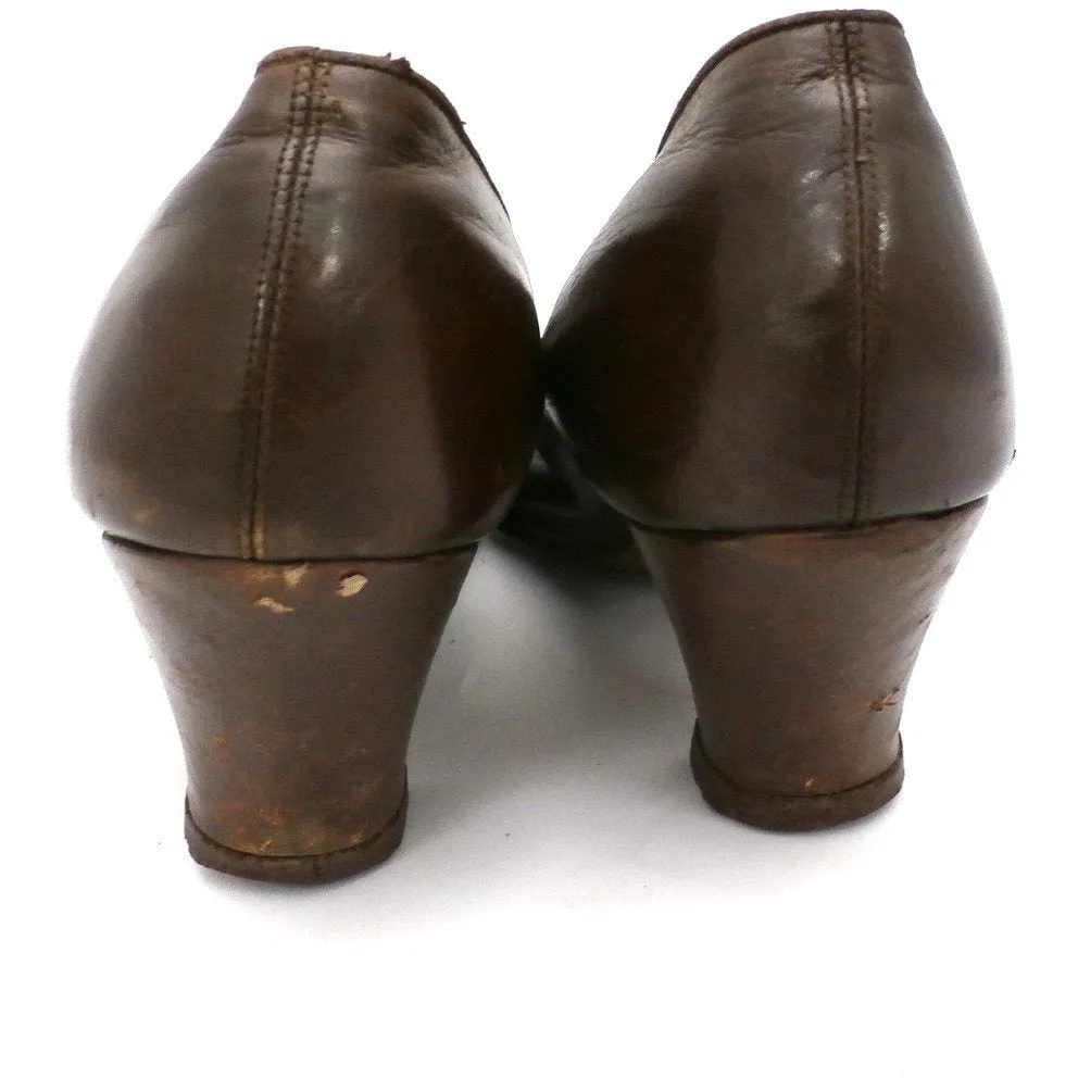 Vintage Ladies Shoes Pumps Brown Leather Late Teens-Early 1920s Size 6B John Ward