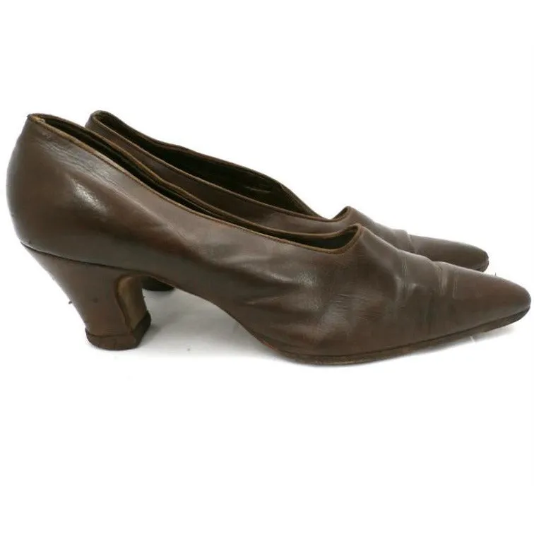 Vintage Ladies Shoes Pumps Brown Leather Late Teens-Early 1920s Size 6B John Ward