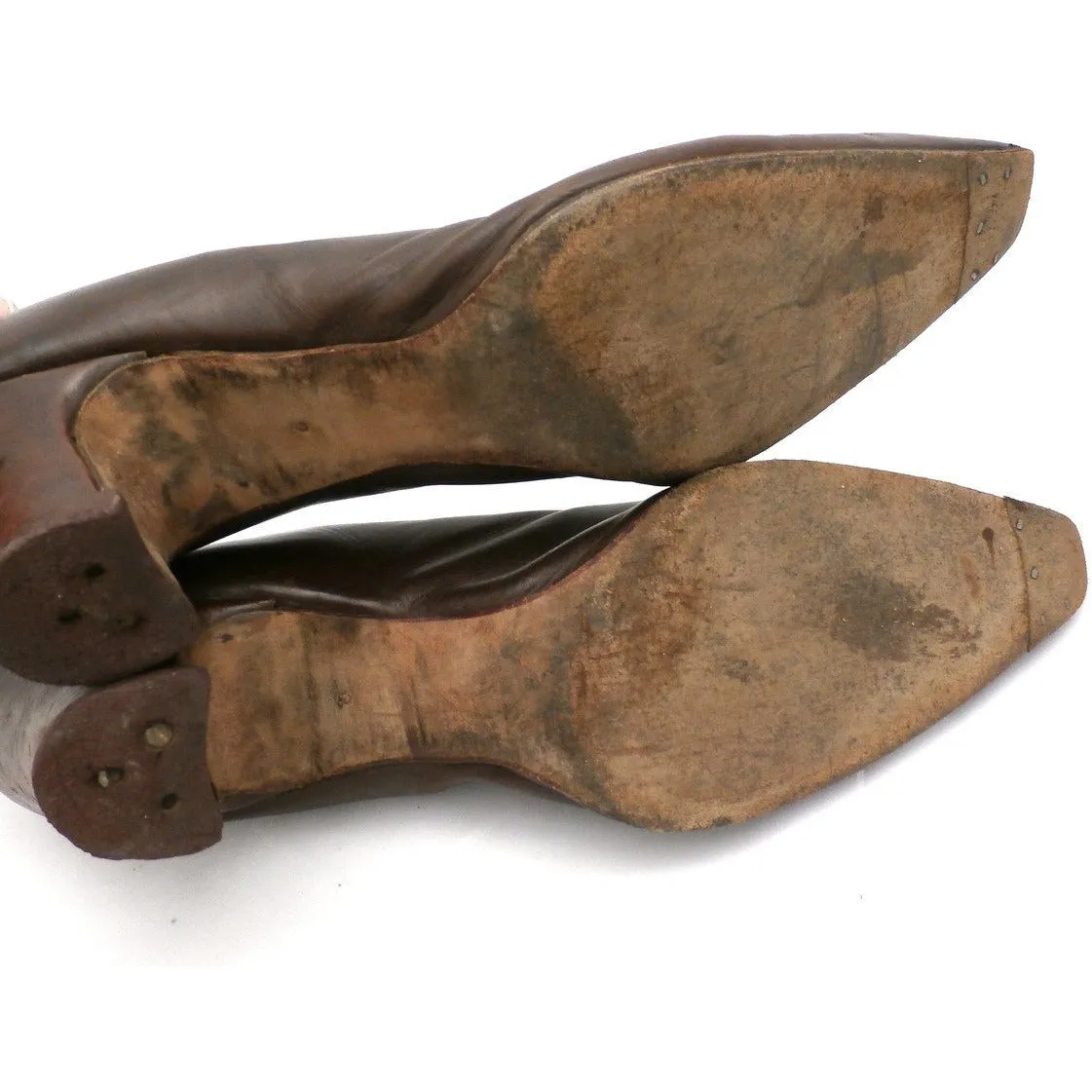 Vintage Ladies Shoes Pumps Brown Leather Late Teens-Early 1920s Size 6B John Ward