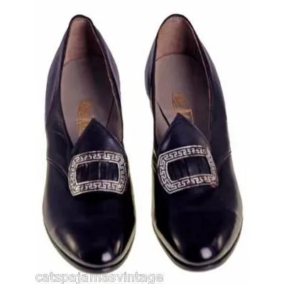 VINTAGE Leather Heels 1920s Walk Over NIB#10 Nice Buckles Size EU 36 US 6