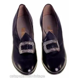 VINTAGE Leather Heels 1920s Walk Over NIB#10 Nice Buckles Size EU 36 US 6