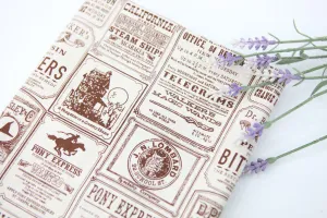 Vintage Lettering Oxford Cotton Fabric - Brown - By the Yard 94017