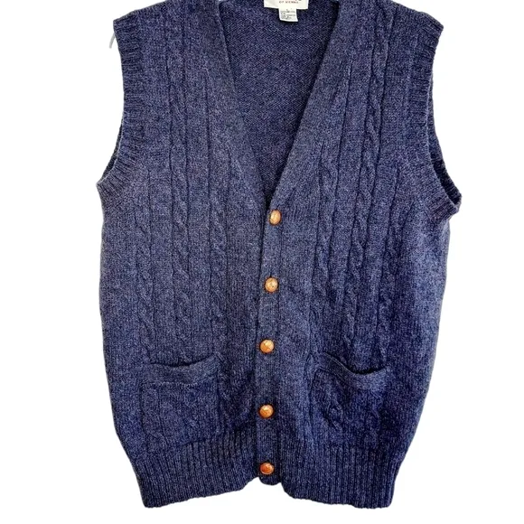 Vintage Parker of Vienna Shetland Wool Cable Knit Vest Large Deep Purple EUC