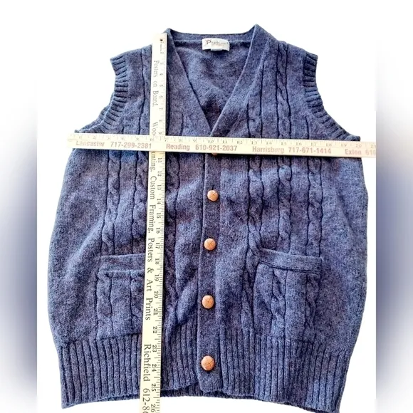 Vintage Parker of Vienna Shetland Wool Cable Knit Vest Large Deep Purple EUC