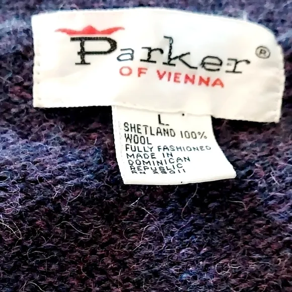 Vintage Parker of Vienna Shetland Wool Cable Knit Vest Large Deep Purple EUC