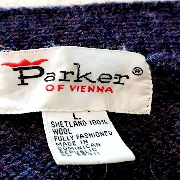 Vintage Parker of Vienna Shetland Wool Cable Knit Vest Large Deep Purple EUC