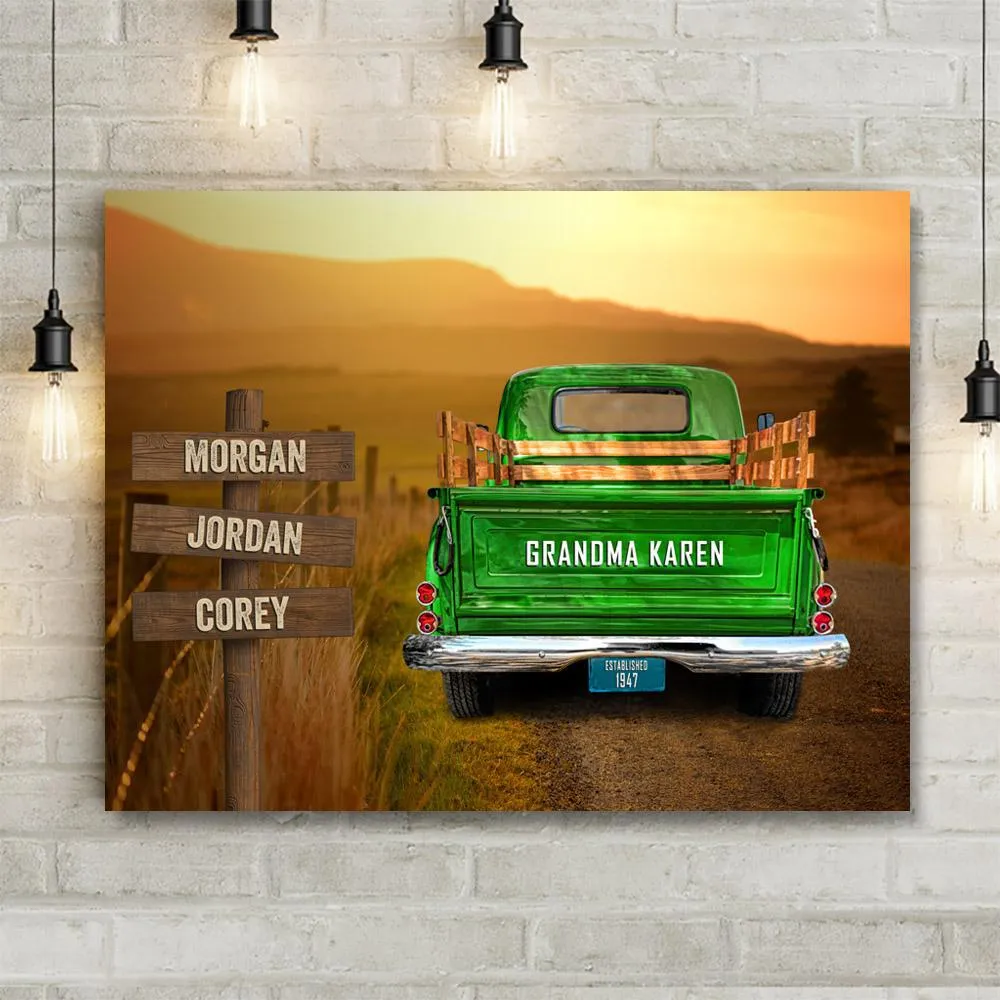 Vintage Truck Personalized Name Sign Canvas Custom Wall Art