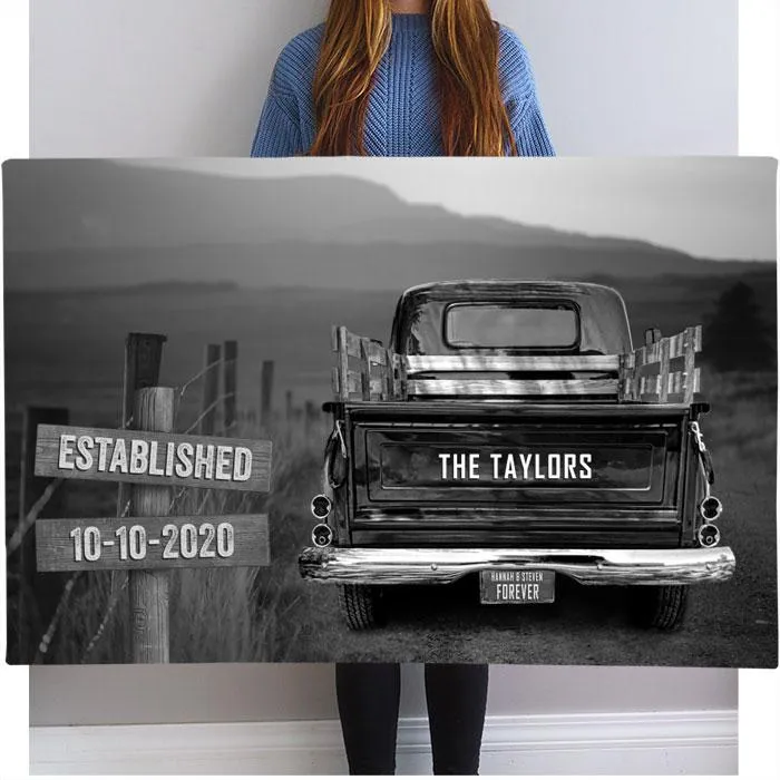 Vintage Truck Personalized Name Sign Canvas Custom Wall Art