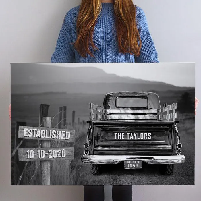 Vintage Truck Personalized Name Sign Canvas Custom Wall Art