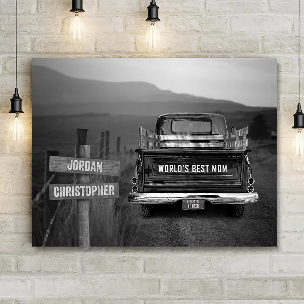 Vintage Truck Personalized Name Sign Canvas Custom Wall Art