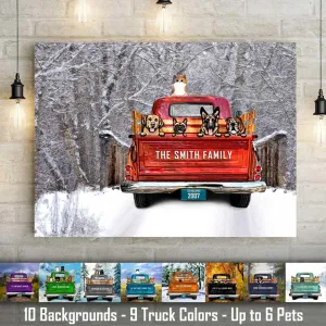 Vintage Truck Wall Decor Canvas with Personalized Pet Dogs & Cats
