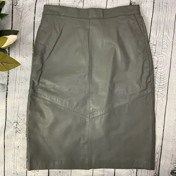 VINTAGE EVAN DAVIES Grey leather pencil skirt
