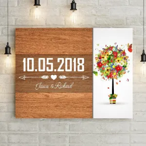 When It Started Love 4 Seasons Tree Wall Art Personalized Canvas Print with Names