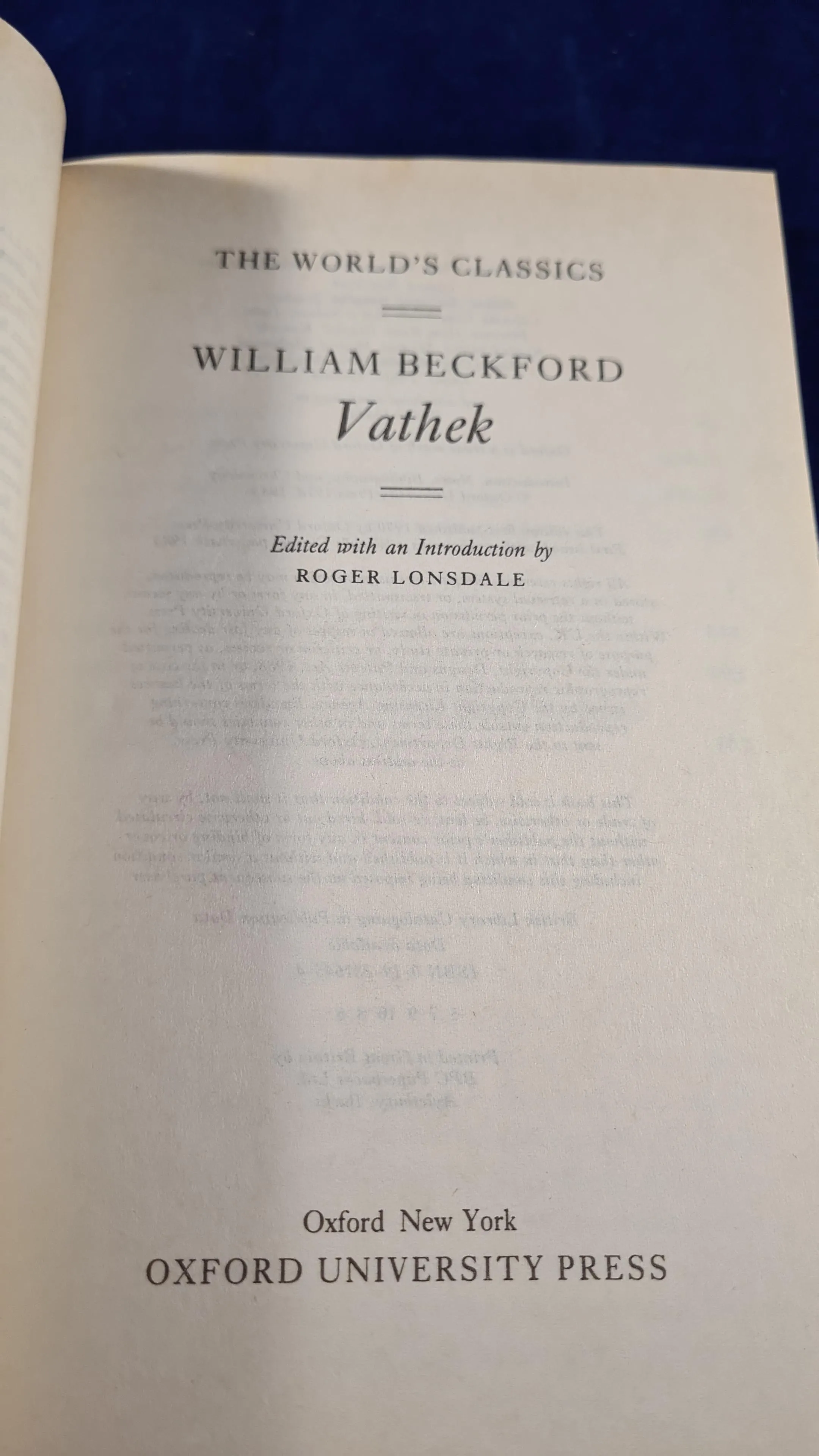 William Beckford - Vathek, Oxford University Press, 1983, Paperbacks