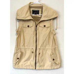 Woolrich Utility Vest Hooded Zip Up Beige Women's L Y2K Outdoor Cabincore