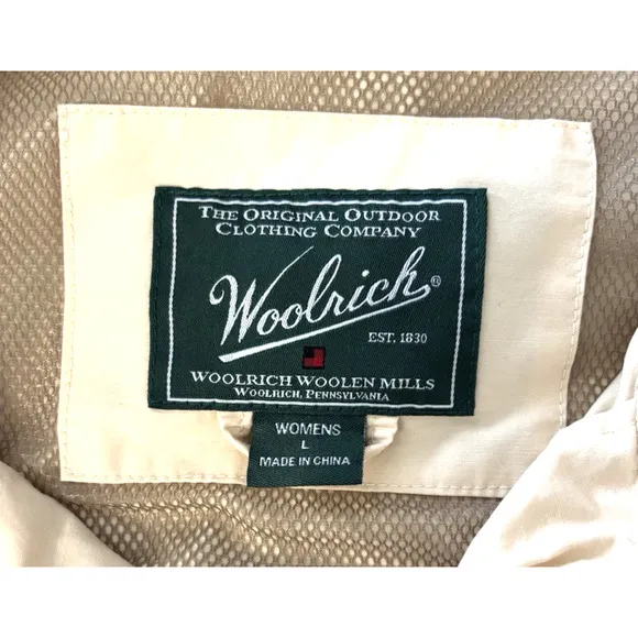 Woolrich Utility Vest Hooded Zip Up Beige Women's L Y2K Outdoor Cabincore
