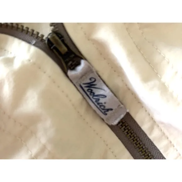 Woolrich Utility Vest Hooded Zip Up Beige Women's L Y2K Outdoor Cabincore