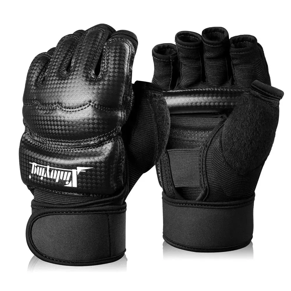 Xinluying PU Leather MMA Training Gloves - Multiple Sizes with Wrist Wraps