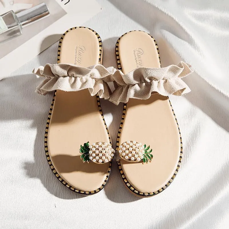 Zehenring mit Ananasmuster und Rüschensaum Lässige Sandalen